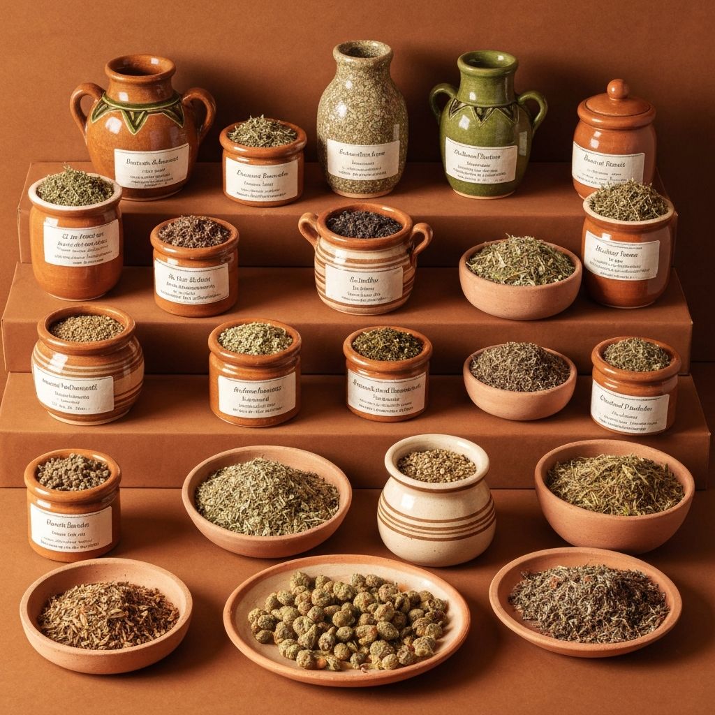 Arrangement of traditional herbal preparations and botanical materials